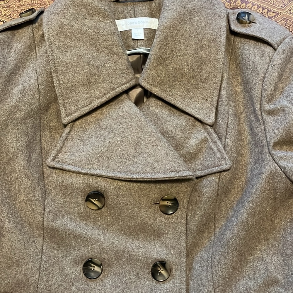 New York & Co. double breasted Wool Tan blend coat w/Military detail size Large - Picture 13 of 13